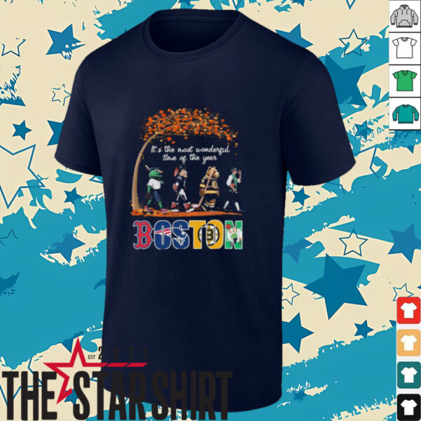 Boston Sports Teams Mascot Abbey Road It’s The Most Wonderful Time Of The Year Shirt