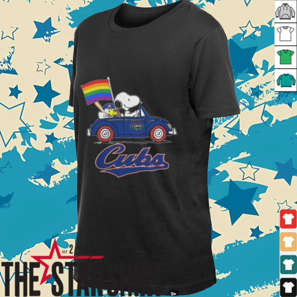 Chicago Cubs x Snoopy x Woodstock Driving Car Pride Flag Tee
