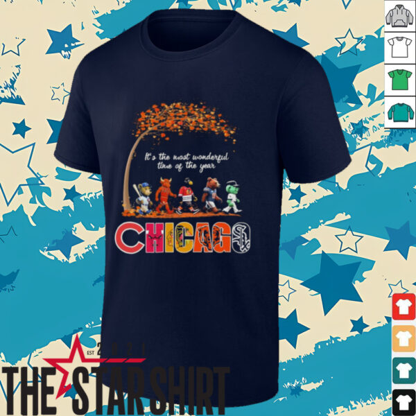 Chicago Sports Teams Mascots & Beatles Abbey Road “It’s The Most Wonderful Time Of The Year” Shirt – Benny the Bull & Iconic Holiday Music Tee