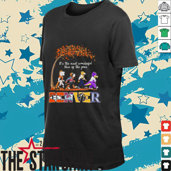 Denver Sports Teams Mascots & Beatles Abbey Road “It’s The Most Wonderful Time Of The Year” Shirt – Mile High Mascots & Classic Holiday Music