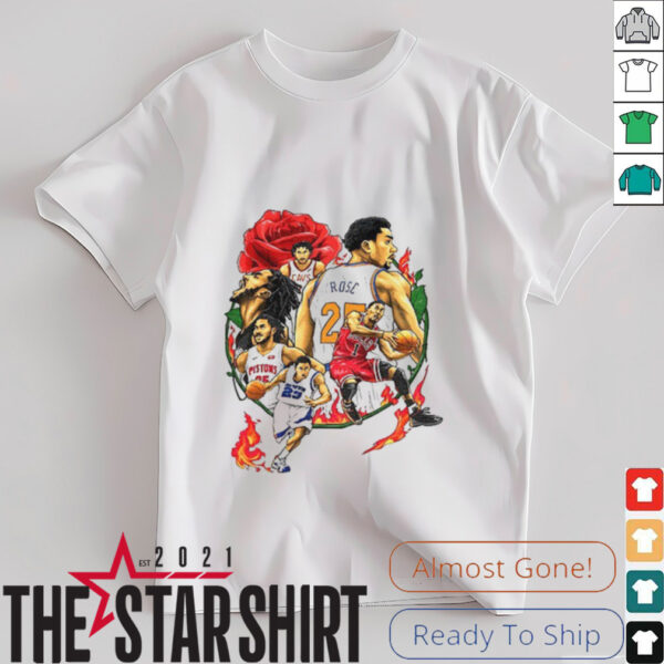 Derrick Rose player basketball rose and fire shirt
