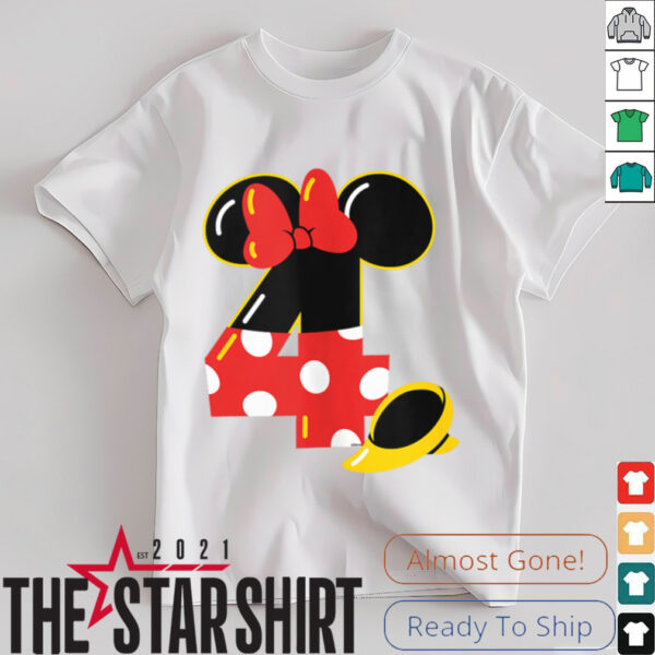 Disney Minnie Numbers 4 Fourth 4th Birthday Party Gift Shirt