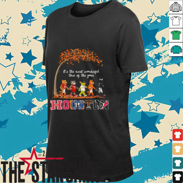 Houston Sports Teams Mascots & Beatles Abbey Road “It’s The Most Wonderful Time Of The Year” Shirt – Space City Mascots & Classic Holiday Music