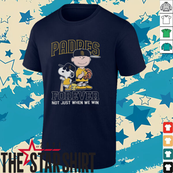 Peanuts Snoopy x Charlie Brown x Woodstock San Diego Padres Forever Not Just When We Win Tee Shirt