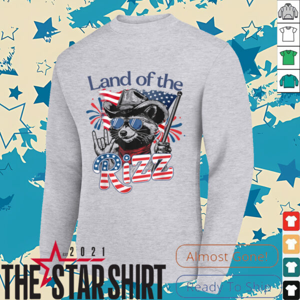 Land Of The Rizz Funny Patriotic Raccoon 4th July US Flag T Shirt
