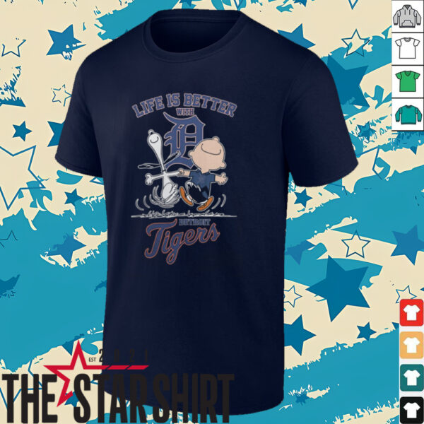Life Is Better With Detroit Tigers X Peanuts Snoopy And Charlie Brown T Shirt