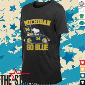 Michigan Wolverines Peanuts Snoopy And Woodstock On Car Go Blue...