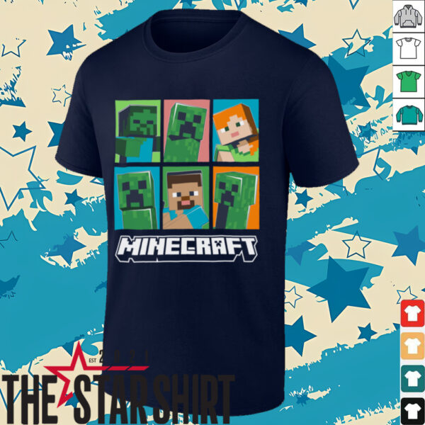 Minecraft Creeper Zombie Alex Steve Character Grid Shirt