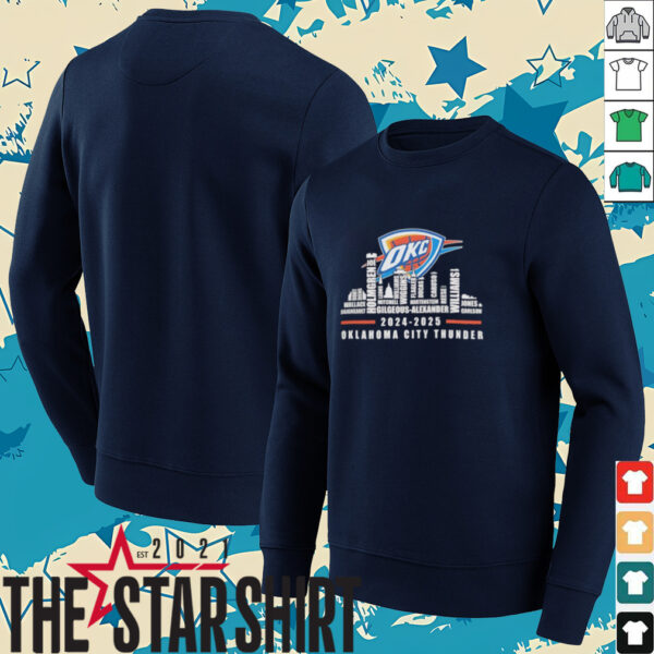 Oklahoma City Thunder 2024 2025 team roster city skyline shirt