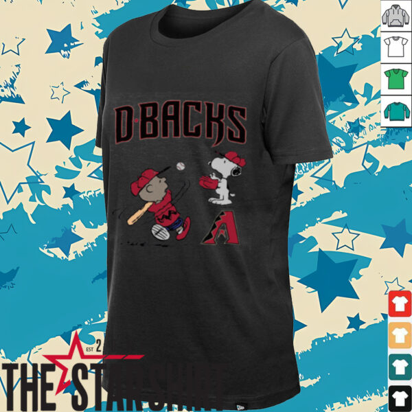 Peanuts Charlie Brown And Snoopy Playing Baseball Arizona Diamondbacks T Shirt