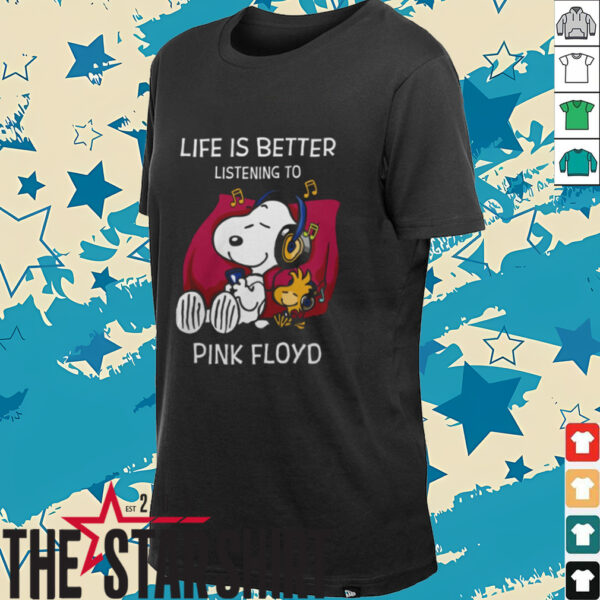 Peanuts Snoopy And Woodstock Pink Floyd Life Is Better Listening To Pink Floyd Fan Love 2024 Shirt