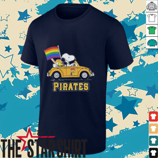 Pittsburgh Pirates Snoopy And Woodstock Driving Car Pride Flag Shirt