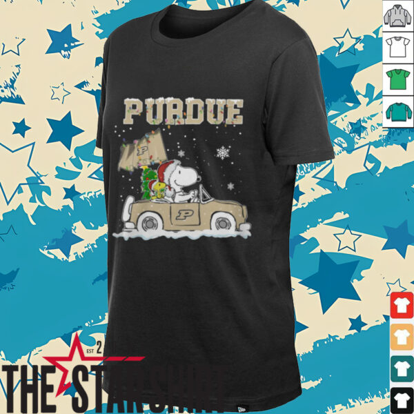 Purdue Boilermakers Snoopy And Woodstock Driving Car Cute Snoopy Tee Black