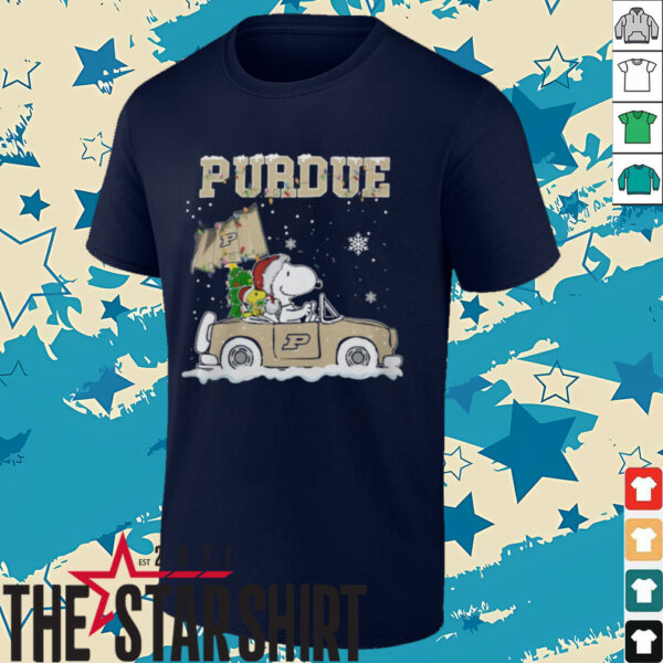 Purdue Boilermakers Snoopy And Woodstock Driving Car Cute Snoopy Tee Black