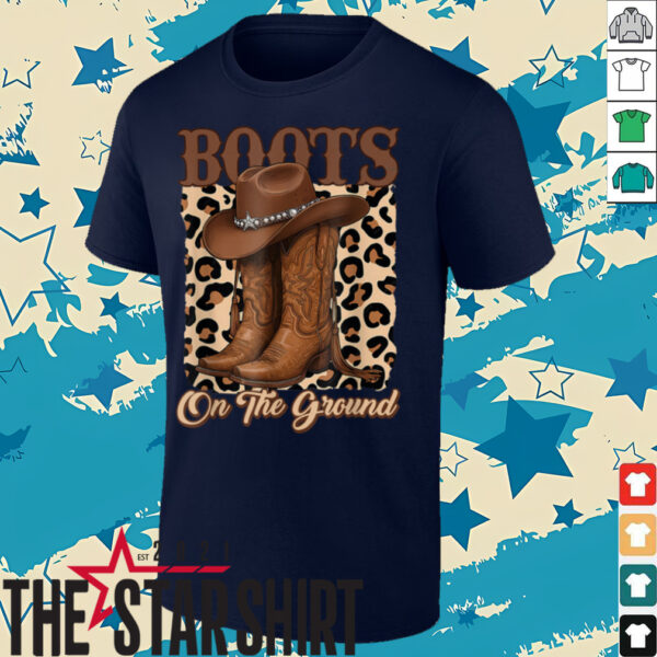 Retro Western Cowgirl Cowboy Hat Boots On Da Ground T Shirt