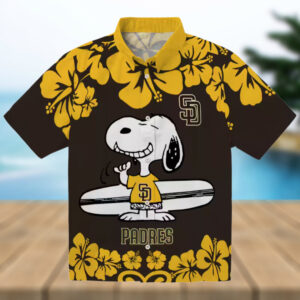 San Diego Padres Brown White Hawaiian Shirt Snoopy Surf Design for Padres Fans2