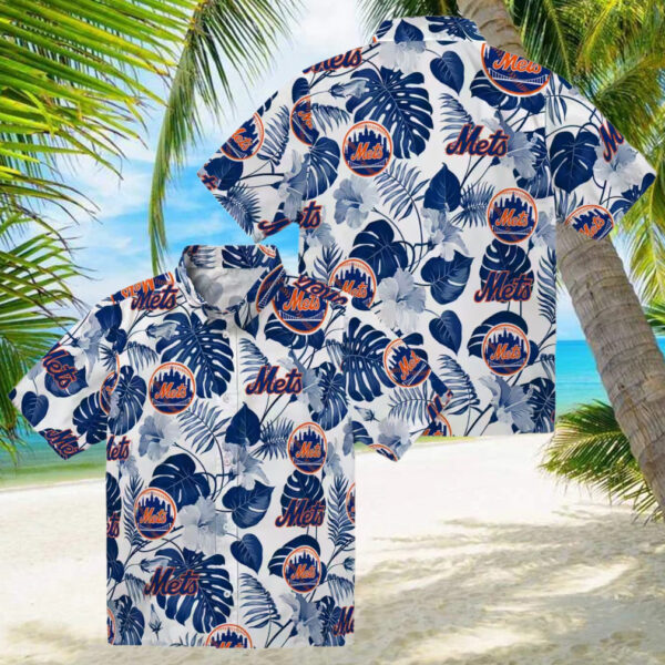 Shop New York Mets MLB Hawaiian Shirt   Tropical Hibiscus Blue White Shirt for Men’s Summer Vacation