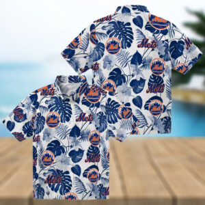 Shop New York Mets MLB Hawaiian Shirt Tropical Hibiscus Blue White Shirt for Mens Summer Vacation2