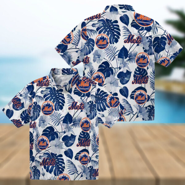 Shop New York Mets MLB Hawaiian Shirt   Tropical Hibiscus Blue White Shirt for Men’s Summer Vacation