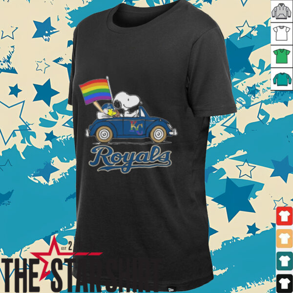 Snoopy And Woodstock Driving Car Kansas City Royals Baseball Pride Flag 2024 T shirt