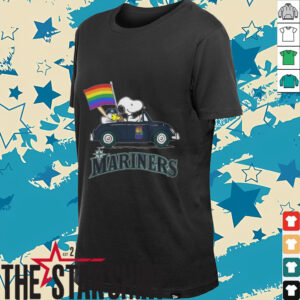 Snoopy And Woodstock Driving Car Seattle Mariners Pride Flag T...