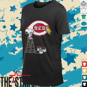 Snoopy And Woodstock Painting Cincinnati Reds MLB Logo Shirt Black