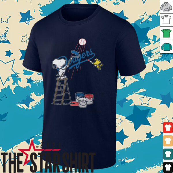 Snoopy And Woodstock Painting Los Angeles Dodgers MLB Logo Shirt Black
