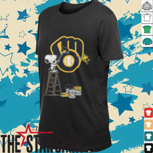 Snoopy And Woodstock Painting Milwaukee Brewers MLB Logo Shirt Black