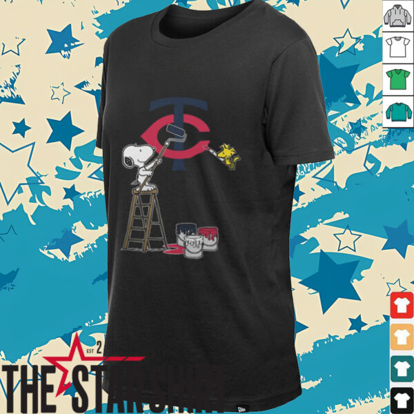Snoopy And Woodstock Painting Minnesota Twins MLB Logo Shirt Black