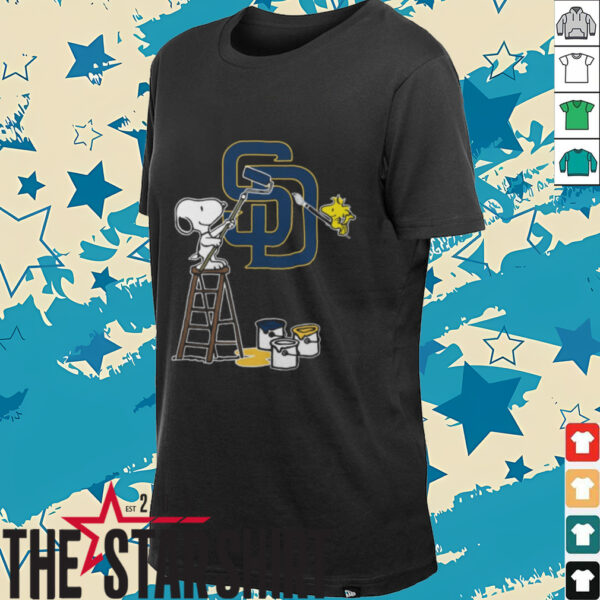 Snoopy And Woodstock Painting San Diego Padres MLB Logo Shirt Black