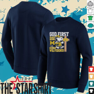 Snoopy God First, Family Second, Then Michigan Wolverines Shirt