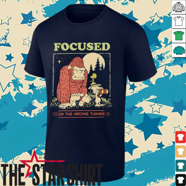 Snoopy and Woodstock and Bigfoot focused on the wrong things shirt
