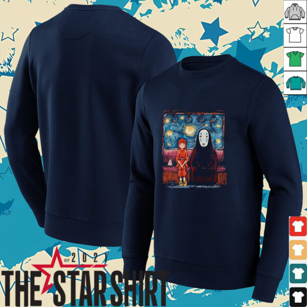 Spirited Away featuring Chihiro and No Face in the style of Van Gogh’s Starry Night shirt
