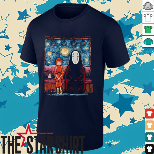 Spirited Away featuring Chihiro and No Face in the style of Van Gogh’s Starry Night shirt