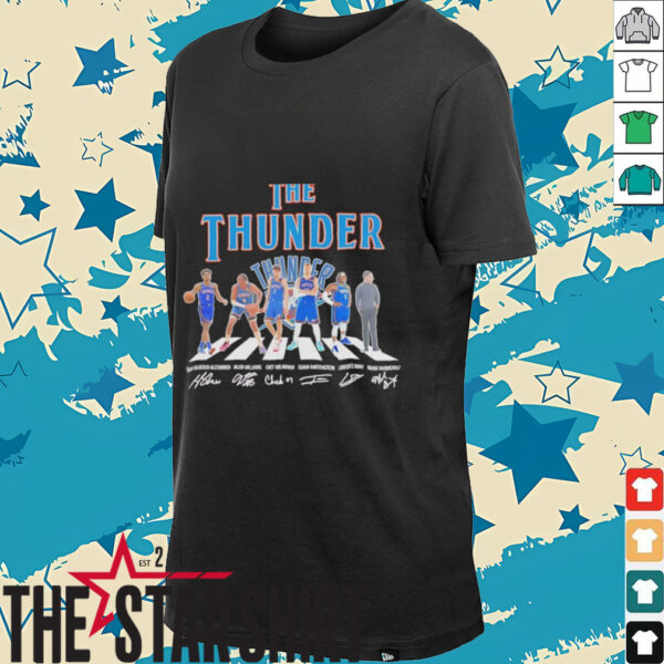 The Oklahoma City Thunder walking across signatures shirt