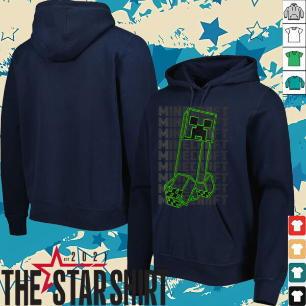 Womens Minecraft Neon Creeper With Repeating Logo Background Shirt