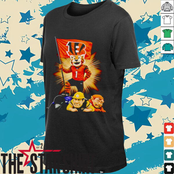 Cincinnati Bengals mascot standing with flag shirt