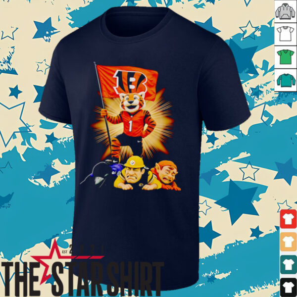 Cincinnati Bengals mascot standing with flag shirt