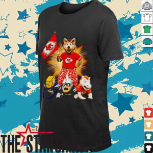 Kansas City Chiefs mascot standing with flag shirt
