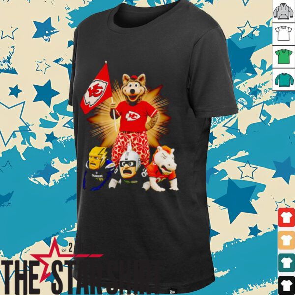 Kansas City Chiefs mascot standing with flag shirt