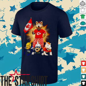 Kansas City Chiefs mascot standing with flag shirt