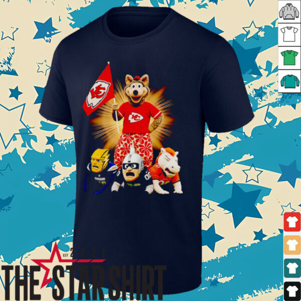 Kansas City Chiefs mascot standing with flag shirt