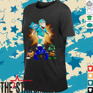 Miami Dolphins mascot standing with flag shirt