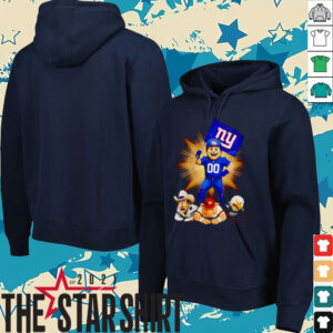 New York Giants mascot standing with flag shirt