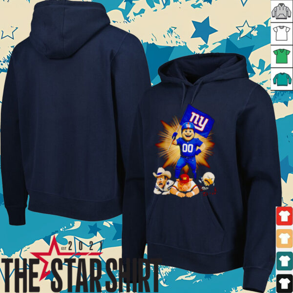 New York Giants mascot standing with flag shirt