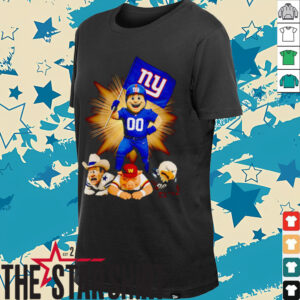 New York Giants mascot standing with flag shirt