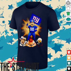 New York Giants mascot standing with flag shirt