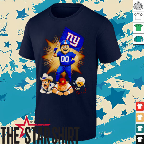 New York Giants mascot standing with flag shirt